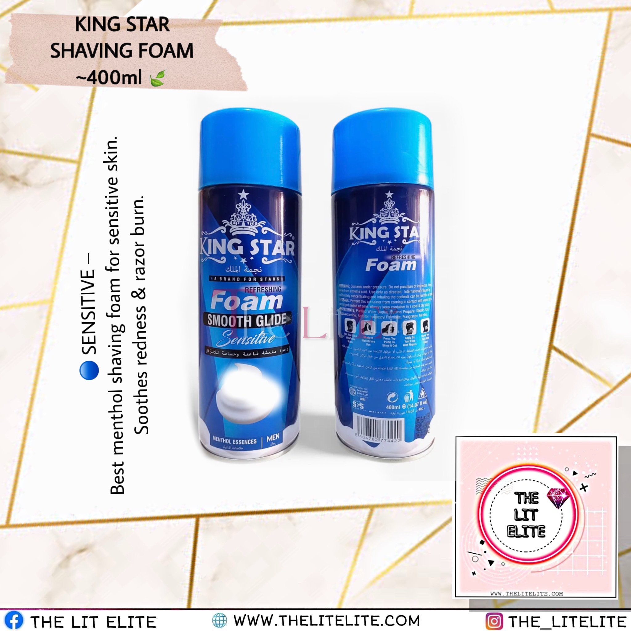 King Star Refreshing Shaving Foam Smooth Glide for Men â 400mlâ¨đđ§ - Image 2