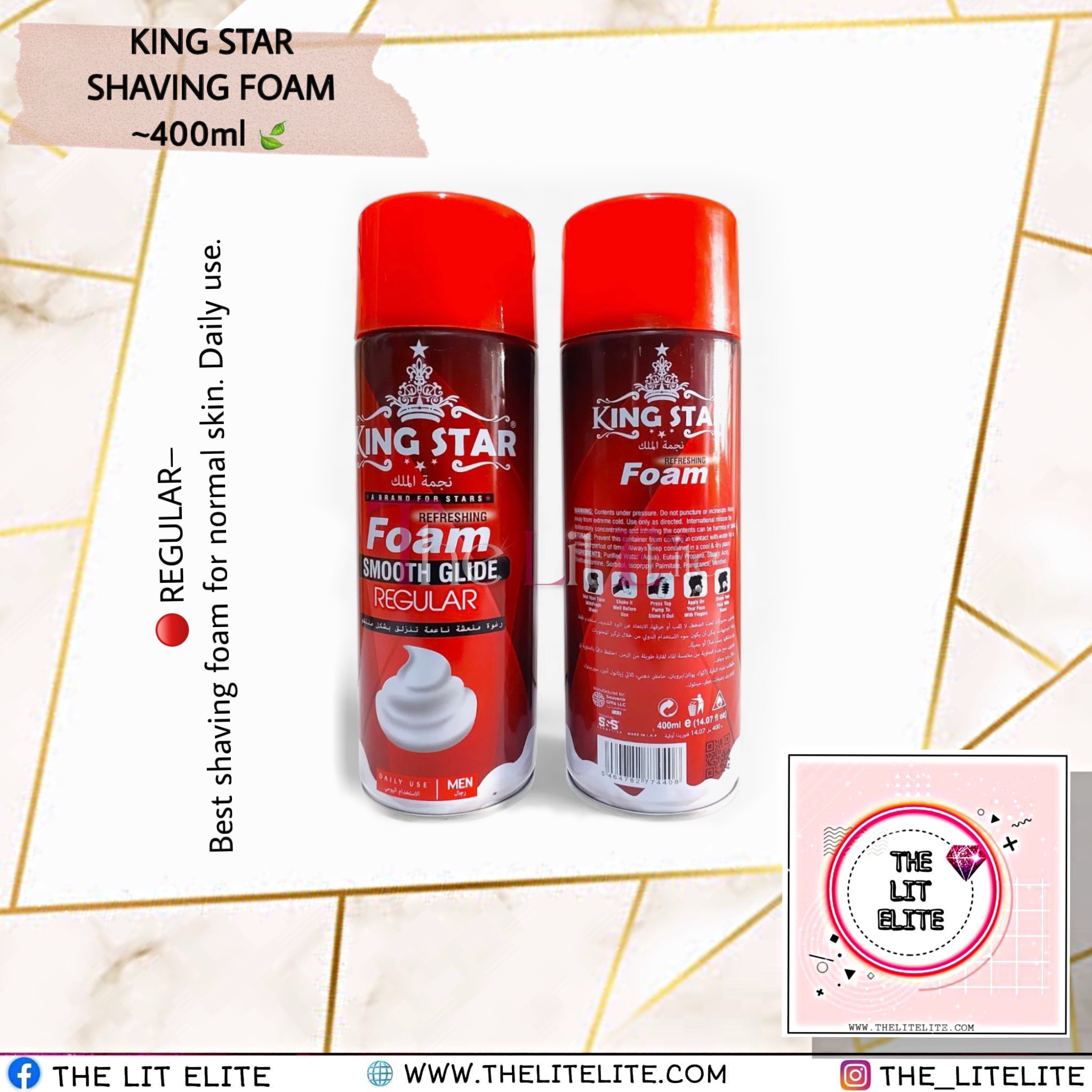 King Star Refreshing Shaving Foam Smooth Glide for Men â 400mlâ¨đđ§ - Image 3